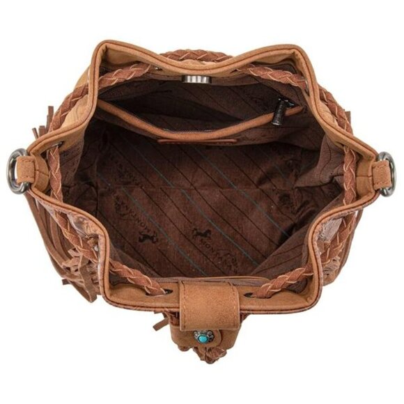 Montana West Hair-On Cowhide Drawstring Crossbody Brown Bucket Bag - Picture 2 of 6